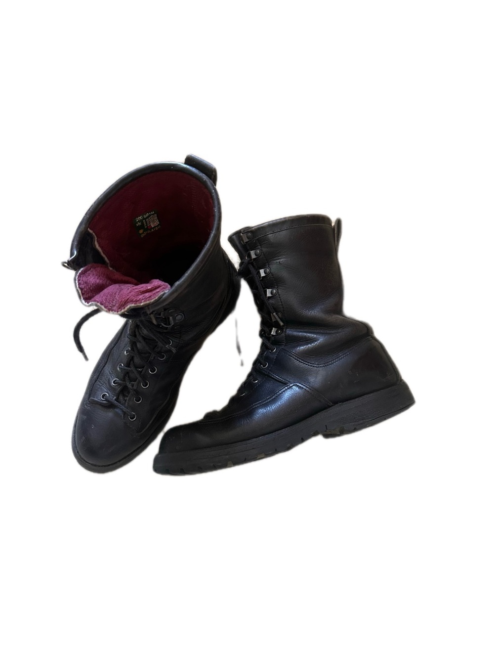 Danner Black Leather Lace-Up Boots with red lining